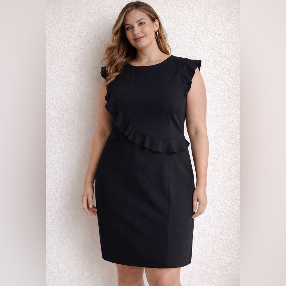 NWT AnnTaylor Classic Black Ruffle Sheath Dress  Women's Size 14